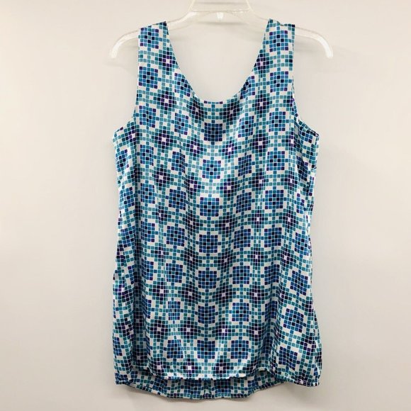 Nicole by Nicole Miller Blouse Womens L Used Sleeveless Blue Purple Cream - Picture 2 of 12